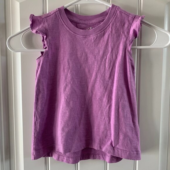 Primary Girls Purple Ruffle Sleeve Hi-Lo Basic Short Sleeve Shirt | Size 3 - Picture 1 of 4
